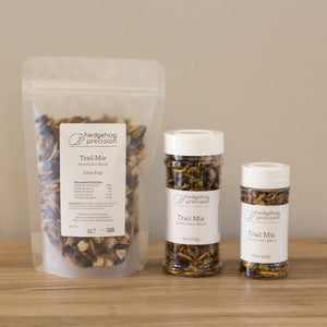 A line up of the different sizes of Trail Mix Insect Blend