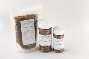 Various sized containers of Dried Mealworms